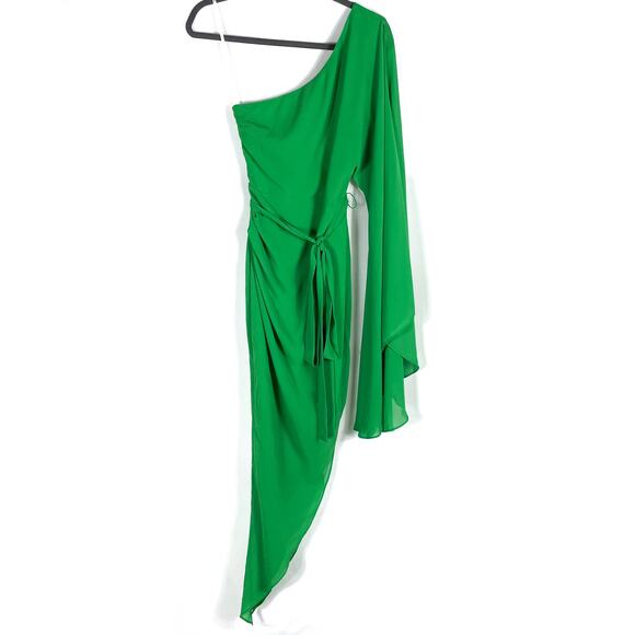Michael Costello Heaven‎ Chiffon One Shoulder Dress Green Asymmetric Hem Sz XS - Picture 5 of 13